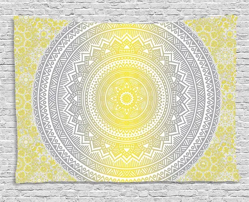 Vista 129 de Ambesonne Tapiz bohemio, diseño floral de bruja, luna y mariposa con adornos de mandala, decoración de tela para colgar en la pared para dormitorio