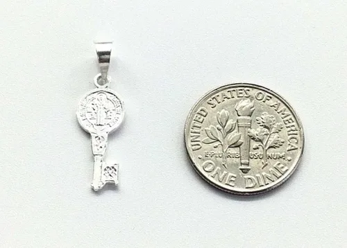 Vista 2 de Llave de plata de ley 925plata, medalla de San Benito, 0.866in