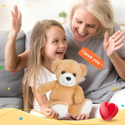 Vista 2 de Oso de peluche de 12 pulgadas con latido grabado, juguete de voz grabador de peluche, oso suave de peluche esponjoso, regalos de mensajes
