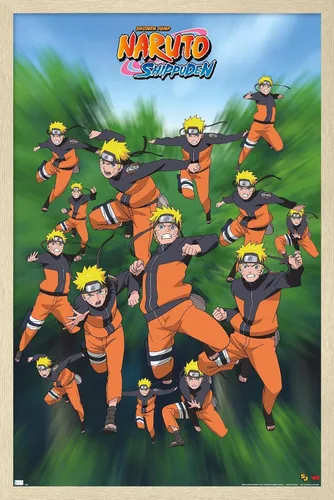 Vista 7 de Trends International Naruto Shippuden - Póster de pared de poses, 14.725 x 22.375 pulgadas, versión enmarcada de madera de granero