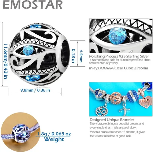 Vista 6 de EMOSTAR Juego de dijes brillantes de circonita cúbica para mujer Pandora, dijes de mal de ojo y cruz de circonita cúbica colgante, juego de joyas