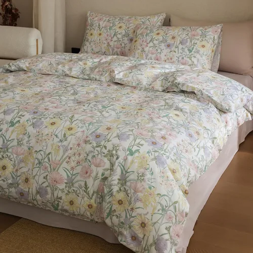 Vista 22 de Juego de funda de edredón con estampado floral estético, tamaño individual XL, acogedor juego de ropa de cama de algodón, tamaño individual XL