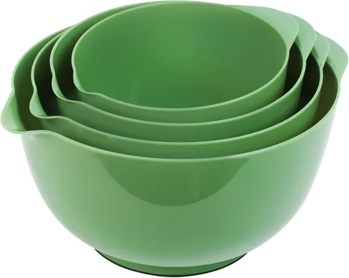 Vista 12 de BoxedHome Juego de cuencos de plástico anidables con boquilla de vertido, apto para microondas y lavavajillas, base antideslizante sin BPA, juego