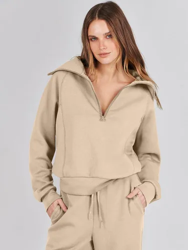 Vista 5 de ANRABESS Women 2 Piece Outfits Sweatsuit Set 2023 Fall Oversized Half Zip Sweatshirt Wide Leg Sweatpant Lounge Set Tracksuit