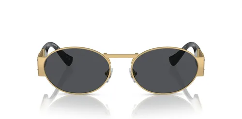 Vista 3 de Versace Gafas de sol unisex con montura dorada mate, lentes gris oscuro, 2.205 in, Dorado mate