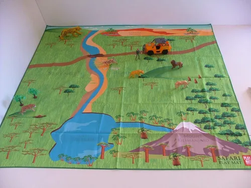 Vista 7 de Play Mat Factory - Alfombrilla de juego de safari para animales de juguete, solución plegable, tamaño grande de 57 x 57 pulgadas, todos los animales