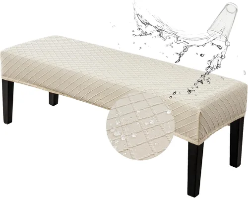 Vista 31 de Genina Fundas impermeables para banco de comedor, protector de asiento de banco de jacquard elástico, funda de banco rectangular para dormitorios