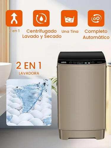 Vista 7 de KRIB BLING Bomba de drenaje portátil de 17.7 libras, lavadora completamente automática con pantalla LED, 10 programas y 8 niveles de agua Dorado