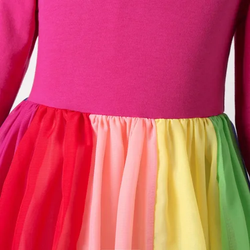 Vista 5 de Vestido de princesa para niños y niñas de 1 a 5 años de edad con empalme de arcoíris