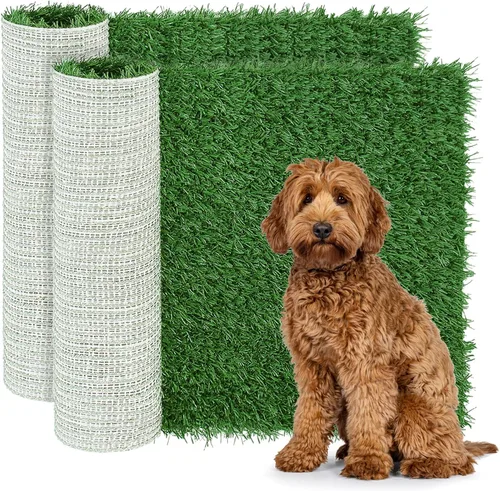 Vista 8 de GLOBREEN Alfombrilla de pasto artificial para cachorros para entrenamiento de orinal de perros, 18 x 14 pulgadas, 2 unidades, reutilizable, alto