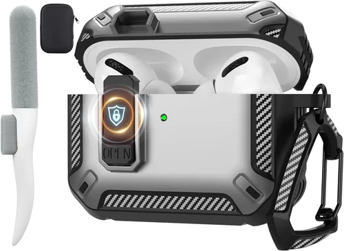 Vista 35 de Maxjoy Funda para AirPods Pro 3 2025, MagSafe compatible con bloqueo automático, funda protectora a prueba de golpes con soporte para teléfono