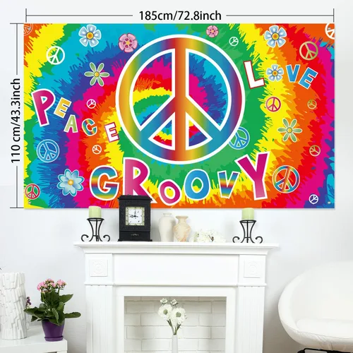 Vista 2 de Blulu Decoraciones de fiesta de los años 60, pancartas de amor y paz, carteles hippie para porche de los años 60, decoración de pared para fiestas