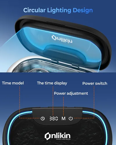 Vista 7 de Limpiador ultrasónico de joyas de 35W, limpiador de retenedor de 45KHz para joyas, 5 temporizadores y 3 modos de potencia, para anteojos, anillos