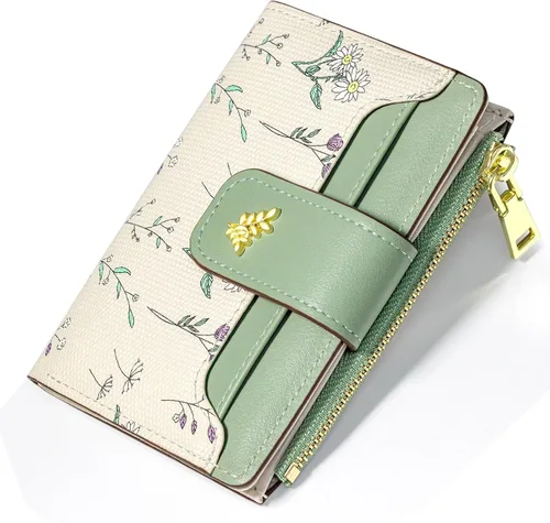 Vista 11 de YINHEXI Cartera para mujer, compacta y pequeña con bloqueo RFID, de cuero PU, plegable, con tarjetero, monedero mini con bolsillo para monedas