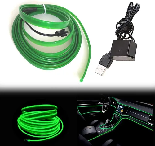 Vista 15 de Tira de luces LED de cable electroluminiscente azul para interior de automóvil, 6.5 pies de cable de neón con controlador USB de 5 voltios