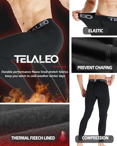 Vista 3 de Paquete de 5 o 4 pantalones de compresión térmica para hombre, con forro polar, mallas deportivas para clima frío, ropa de invierno