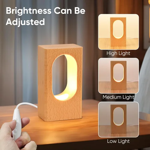 Vista 3 de LONRISWAY Lámpara de escritorio LED de madera, luz nocturna de noche de noche, iluminación LED regulable, lámpara de mesa creativa para decoración