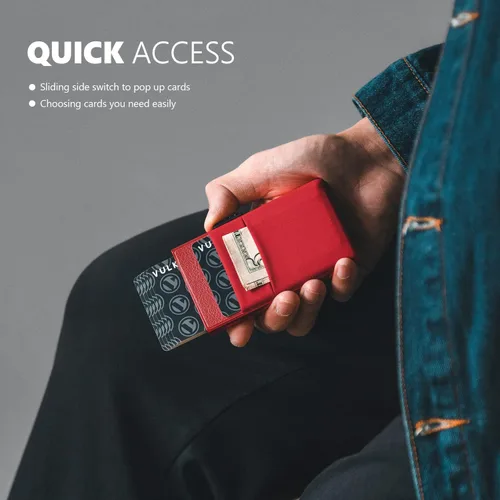 Vista 21 de VULKIT Billetera minimalista con ventana de identificación y bolsillo EDC con bolsillo desplegable para tarjetas de crédito y bloqueo RFID, diseño
