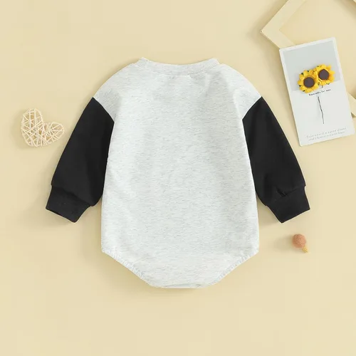 Vista 71 de Mameluco de manga larga con bloques de color para bebé, niño, niña, con bolsillo, cuello redondo, sudadera básica para otoño e invierno