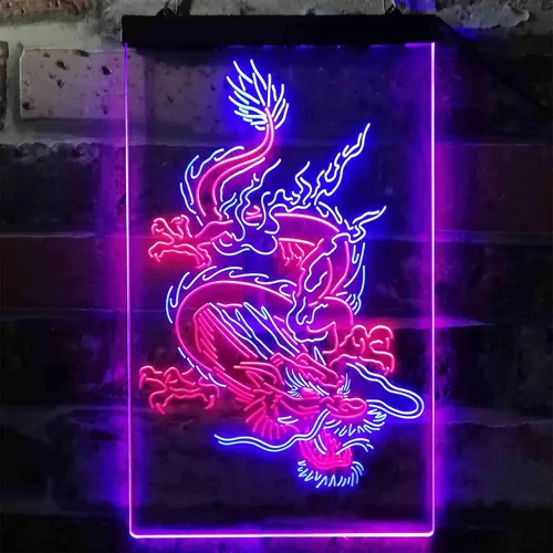Vista 2 de ADVPRO Hombre Dragón Chino Cueva Garaje Tatuaje Dual Color LED Neon Sign Azul y Rojo 8 x 12 pulgadas st6s23-i3780-br