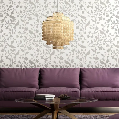 Vista 2 de Plantilla de pared de pájaros en una vid: plantillas reutilizables para un cambio de imagen del hogar
