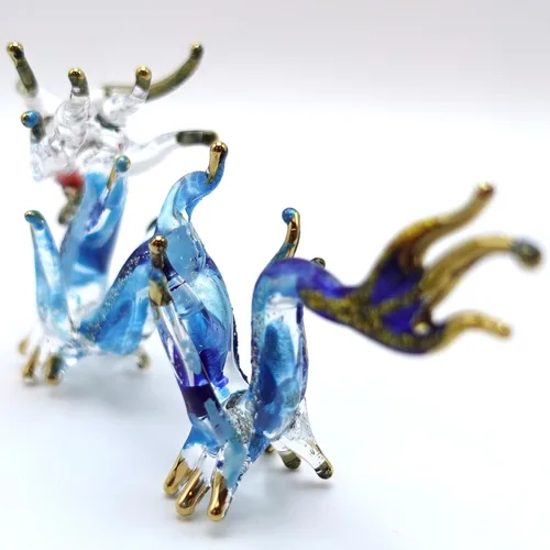 Vista 5 de Figuras artísticas de cristal soplado a mano en miniatura de dragón, animales de fantasía, regalo coleccionable, decoración del hogar, 3 pulgadas
