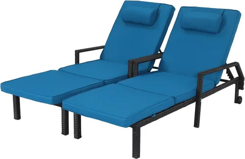 Vista 9 de Patio Chaise Lounge reclinable ajustable de ratán, azul claro, 1