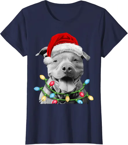 Vista 38 de Pit Bull Santa - Camiseta de perro con luces para árbol de Navidad para niños, Negro, S