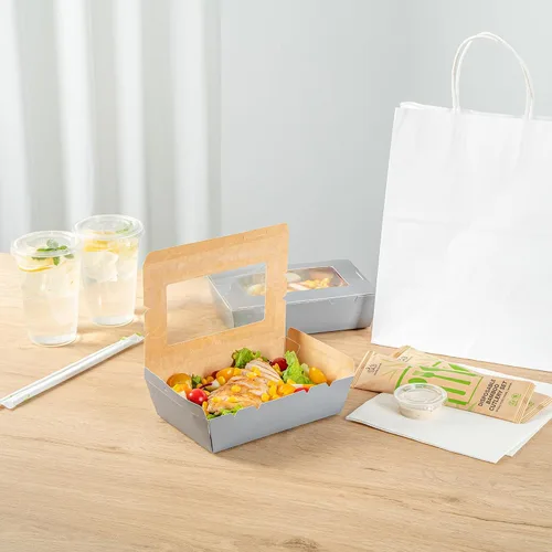 Vista 8 de Restaurantware Cafe Vision - Cajas desechables de 42 onzas para llevar, 200 cajas de papel para alimentos, bloqueo de bisagra, resistente a