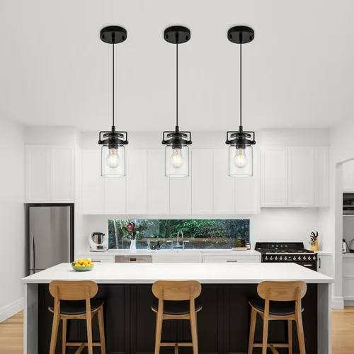 Vista 7 de foucasal Mini luces colgantes de granja de 4.7 pulgadas para isla de cocina 1 vidrio sembrado negro claro
