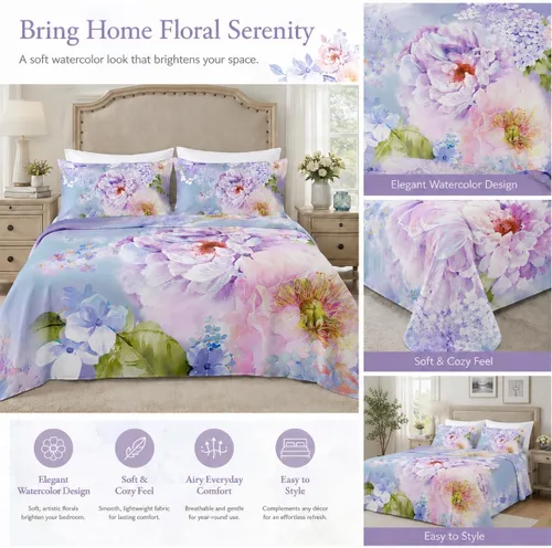 Vista 2 de YIYEA Juego de sábanas individuales, sábanas de hotel de calidad de 1800 hilos de microfibra doble cepillada con flores para cama individual, extra