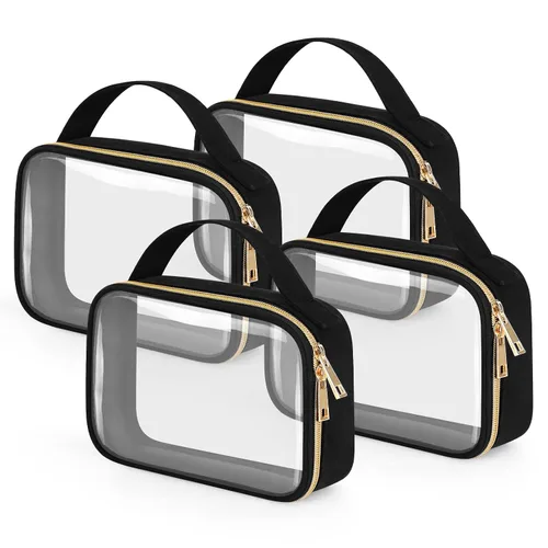 Vista 12 de Bolsa de aseo transparente Wedama, paquete de 2 bolsas de maquillaje transparentes con asas, bolsas cosméticas de PVC para mujeres y hombres, bolsas