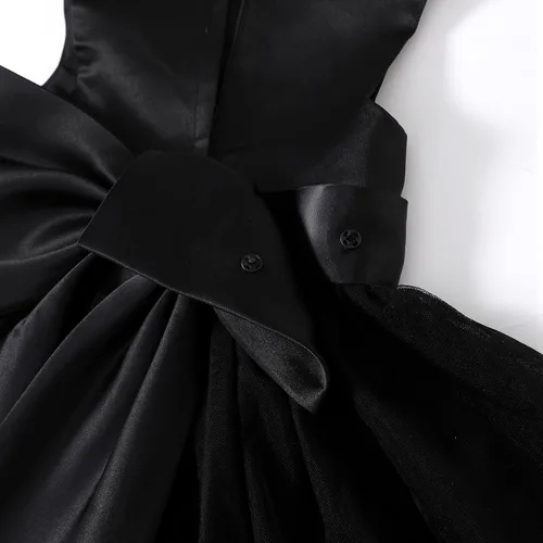 Vista 5 de OPAWO Vestidos negros para niña de flores para boda, vestido de Halloween, vestido de tul de encaje 3D satén princesa vestido de fiesta de bebé