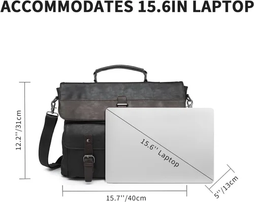 Vista 6 de Bolsa de mensajero de cuero para hombre, bolso vintage para computadora portátil, resistente al agua, maletín de viaje de negocios, bolsa de trabajo