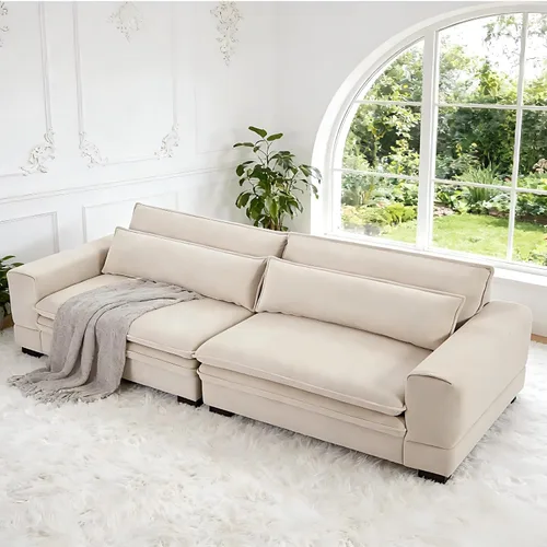 Vista 3 de KEVINSPACE Sofá de 104.72 pulgadas, moderno de mediados de siglo, sofá de 3 plazas para sala de estar, sofás de asiento profundo, muebles, cómodos