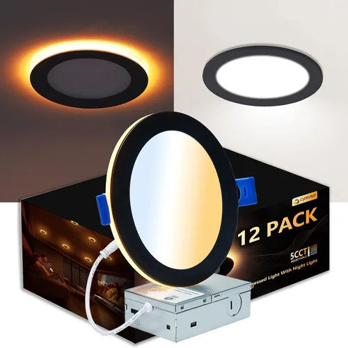 Vista 20 de CycevSun Luces LED Empotradas de 4 Pulgadas con Luz Nocturna - Downlight Wafer Ultrafino Sin Lata para Exteriores, Iluminación de Sofito, Regulable