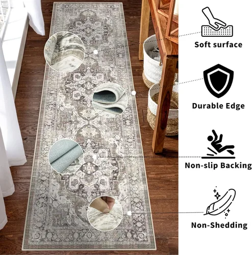 Vista 4 de YOUFORTONG Alfombra Lavable de 2 x 3 Pulgadas para Entrada: Alfombra Antideslizante Vintage para Interiores con Respaldo de Goma para Sala de Estar