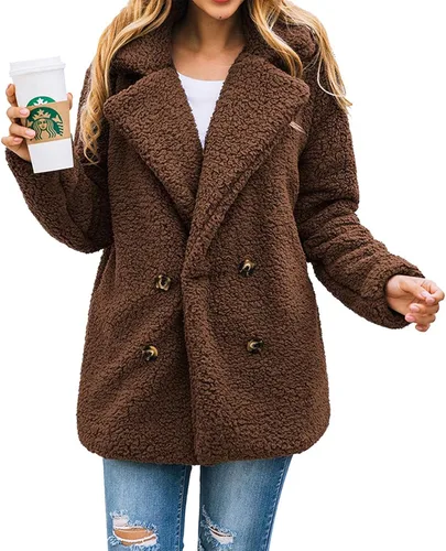 Vista 28 de PRETTYGARDEN - Chaqueta de forro polar Sherpa de gran tamaño para mujer Negro