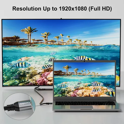 Vista 3 de Cable HDMI a VGA de 4 pies, cable HDMI (fuente) a VGA (pantalla), cable negro macho a macho, conectores chapados en oro, carcasas de aluminio