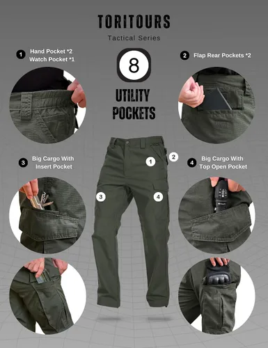 Vista 6 de Pantalones de senderismo para hombre, Ripstop tácticos para hombre, pantalones de trabajo ligeros para hombre, impermeables, BDU para viajes al aire