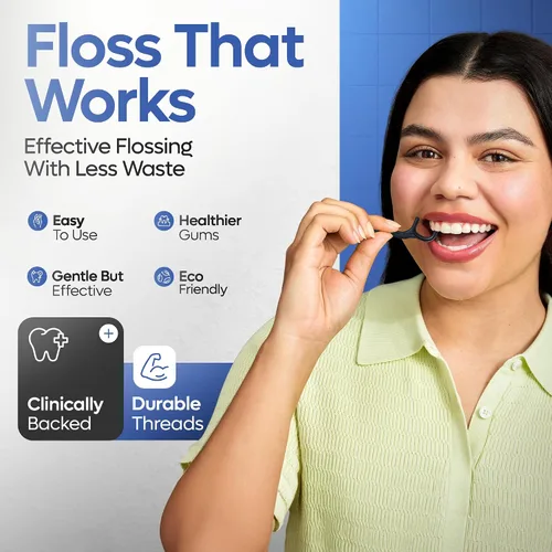 Vista 3 de SmartLifeco Púas de hilo dental ecológico de doble hilo (100 unidades) - Hilo dental hecho con mezcla de trigo y paja, blanqueamiento dental