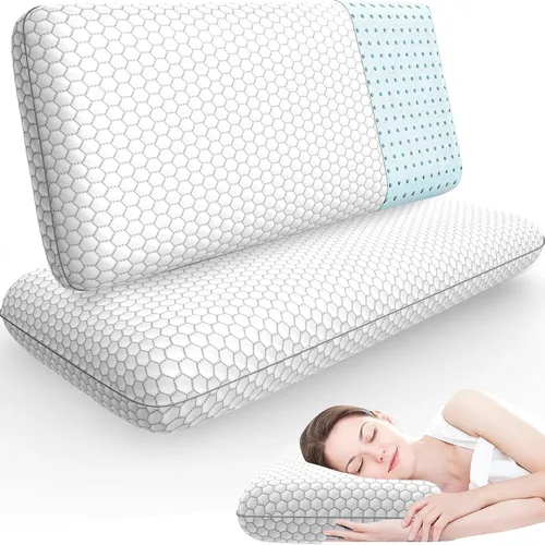 Vista 10 de CushyOasis Almohadas de cama para dormir, 2 piezas, espuma viscoelástica, tamaño King, color azul