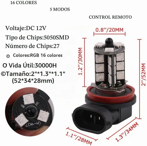 Vista 3 de 1797 H11 H8 H16 (JP) H9 LED RGB luces antiniebla bombilla ámbar amarillo blanco multicolor 16 cambio de color kit de interruptor estroboscópico