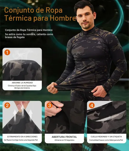 Vista 95 de Conjunto de ropa interior térmica para hombre, ropa interior larga 1#verde militar