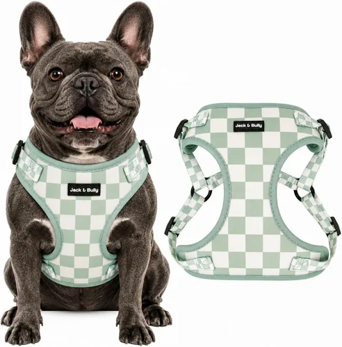 Vista 15 de Jack & Bully Arnés para perro, chaleco sin tirones, de neopreno ajustable, suave con malla transpirable, para todo tipo de clima, bulldog francés