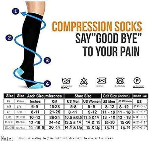 Vista 5 de Paquete de 3 pares de calcetines de compresión, los mejores calcetines médicos, de enfermería, viajes y vuelos, para correr y fitness, 15-20mmHg