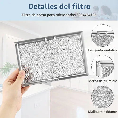 Vista 2 de Fetechmate - Paquete de 4 filtros de grasa para microondas 5 x 7-5/8 5304464105 WB06X10608 para microondas 5304517871 5304478913 5304509444