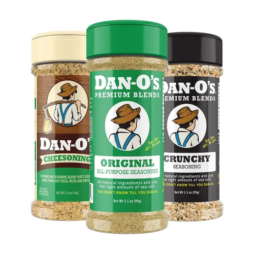 Vista 10 de Dan-O's Set de Condimentos de 3 Botellas, Botellas Pequeñas, Pack de 3, Incluye Condimentos Original, Cajun y Italian-O, Sin Azúcar, Cero Calorías