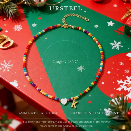Vista 6 de Ursteel - Lindos collares coloridos con iniciales, gargantilla de cuentas de moda, regalo personalizado con iniciales para mujeres, adolescentes