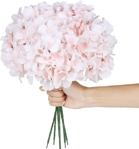 Vista 2 de LuLuHouse - Cabezas de hortensias de seda con tallos artificiales a granel de flores para manualidades, centro de mesa de boda, decoración